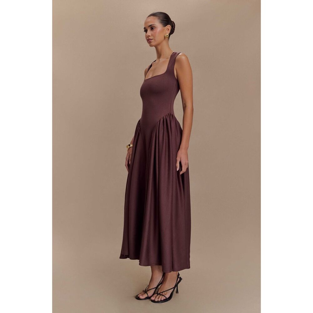 Square Neck Burgundy Maxi Dress - Women - Picture 5 of 12